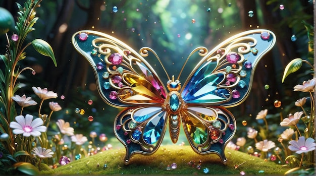 GemEncrusted Butterfly in Enchanted Forest