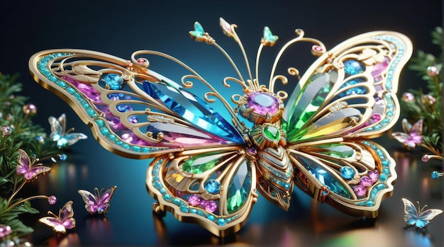 GemEncrusted Butterfly in Enchanted Forest