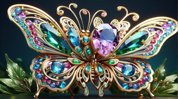 GemEncrusted Butterfly in Enchanted Forest