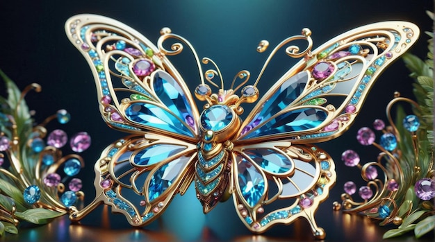 GemEncrusted Butterfly in Enchanted Forest