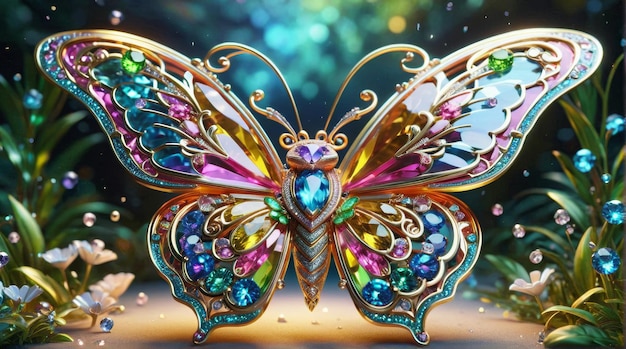 GemEncrusted Butterfly in Enchanted Forest