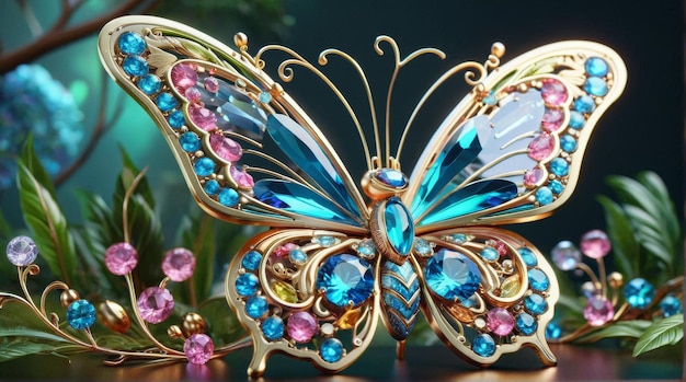 GemEncrusted Butterfly in Enchanted Forest