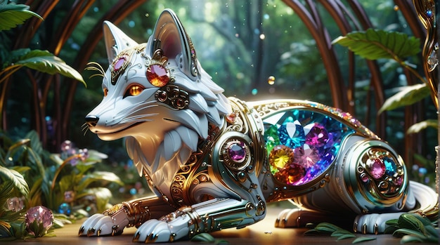 GemEncrusted Fox in Enchanted Forest