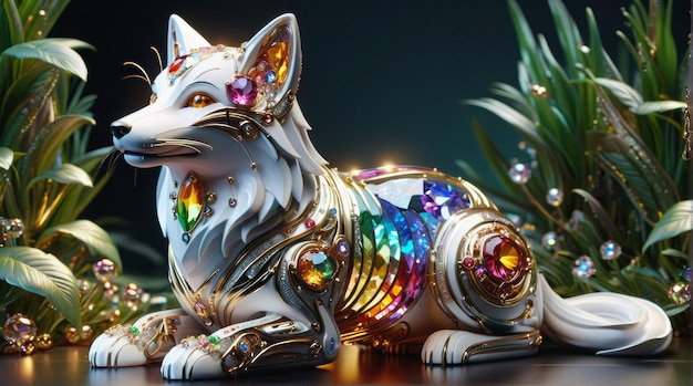 GemEncrusted Fox in Enchanted Forest