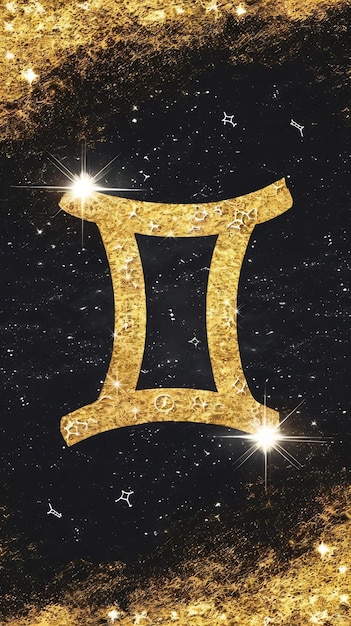 Gemini zodiac sign gold glitter horoscope astrology background gemini on dark background