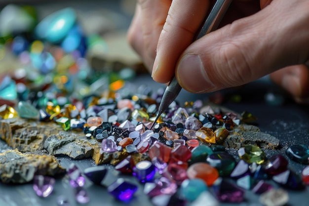 Photo gemstone expert working closely