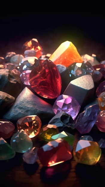 Gemstones in a Dark Space A Realistic Landscape Style Rendered with Ray Tracing Generative AI