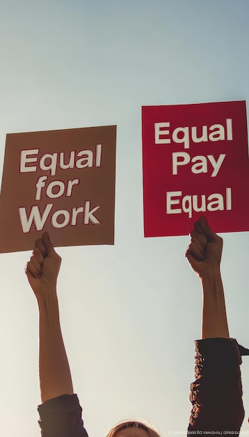 Photo genderneutral hands holding signs for equal pay