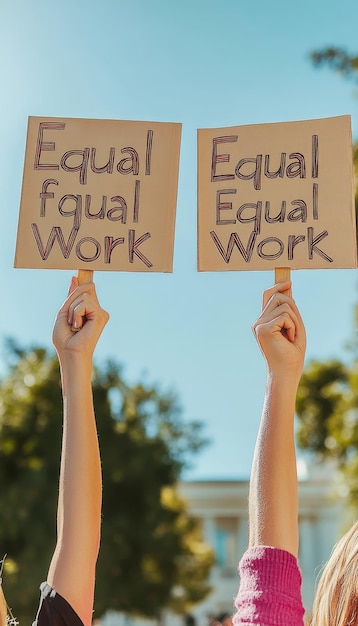 GenderNeutral Hands Holding Signs for Equal Pay