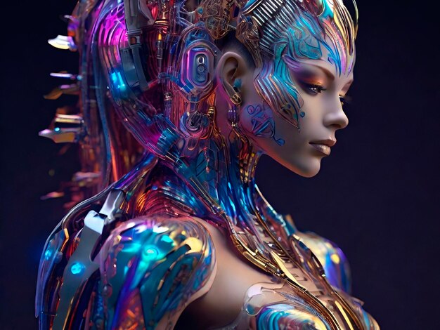 generate a beautiful masterpiece 8k ultra HD image of Spectra a cybernetic humanoid adorned