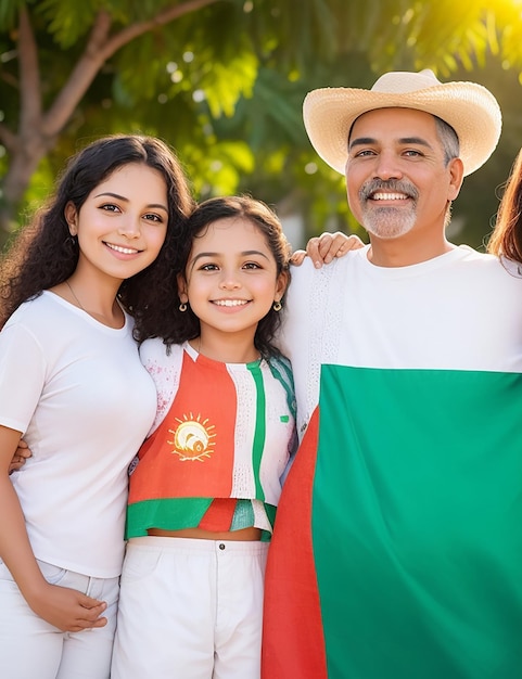 generate by AI Smiley family with Mexican flag medium shot