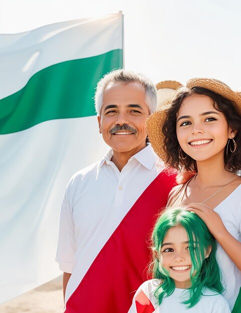 generate by AI Smiley family with Mexican flag medium shot