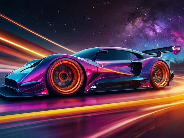 generate an image of racing car use cosmic and vibrant colors ui ux dynamic design sharp design