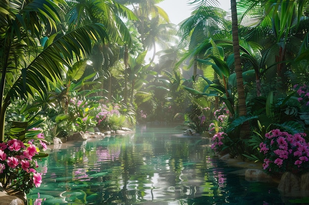 Generate immersive images of tropical paradise sce generative ai