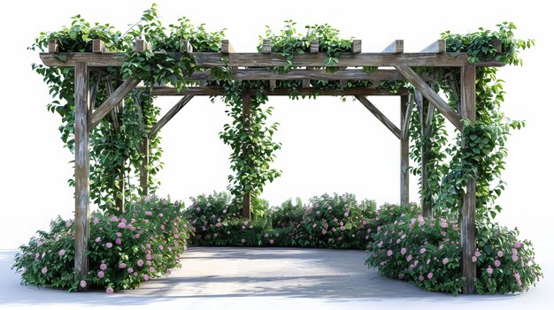 Generate a photo of a garden pergola isolated on a white background