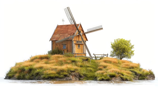 Photo generate a photo of a garden windmill isolated on a white background