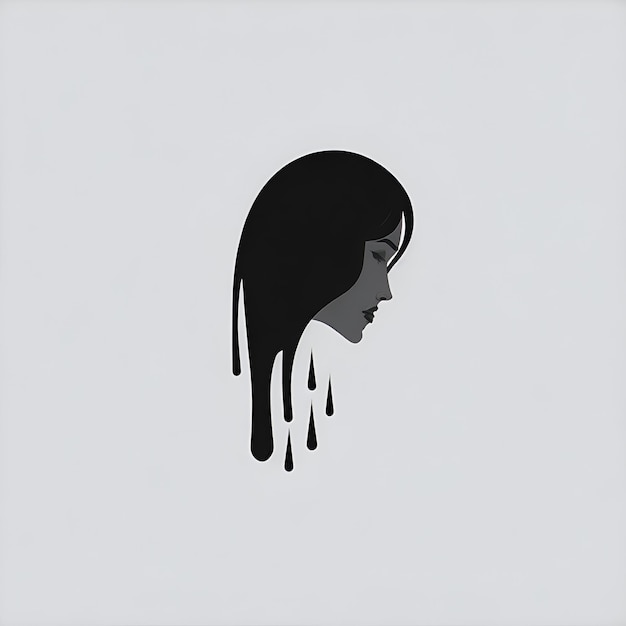 Generate a simple and elegant logo that portrays the sad women