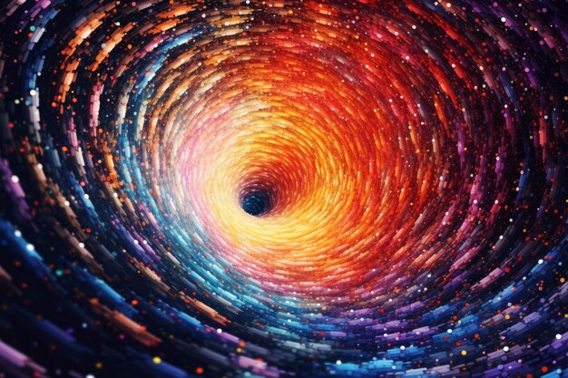 Photo generated of abstract colorful spiral background with a black hole wormhole or spacetime tunnel