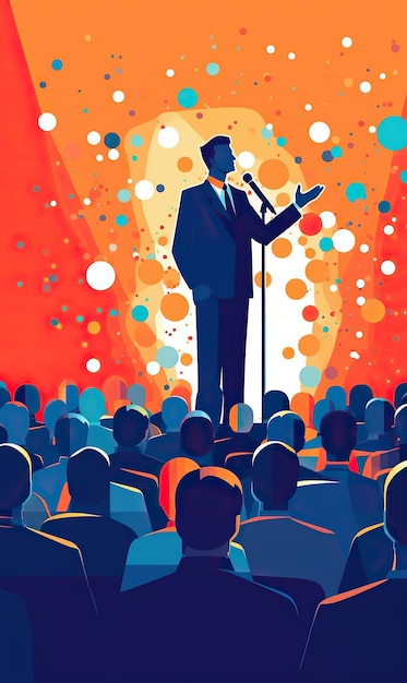 generated illustration of a candidate giving a passionate speech during a presentation