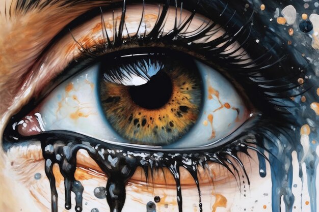 Photo generated illustration a colorful eye with paint dripping