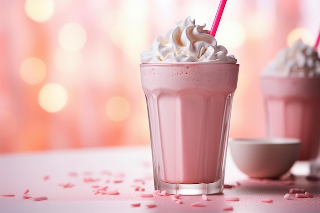 Photo generated illustration of frappe strawberry shake on bar counter