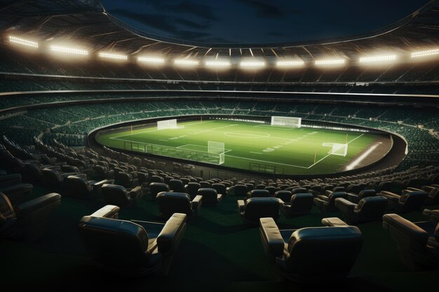 generated illustration of lawn in the soccer stadium Football stadium with lights