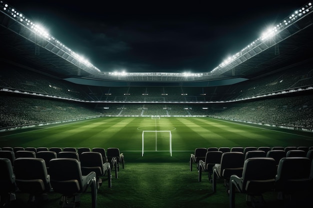 generated illustration of lawn in the soccer stadium Football stadium with lights