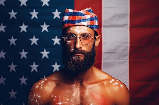 generated illustration man with the American flag celebrating usa independence day