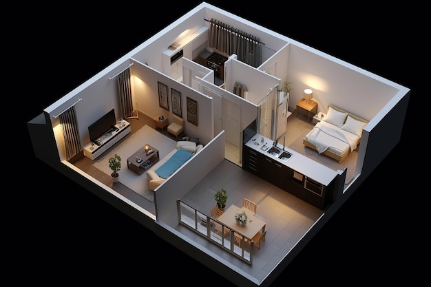 generated illustration ofa cross section 3d multiroom apartment