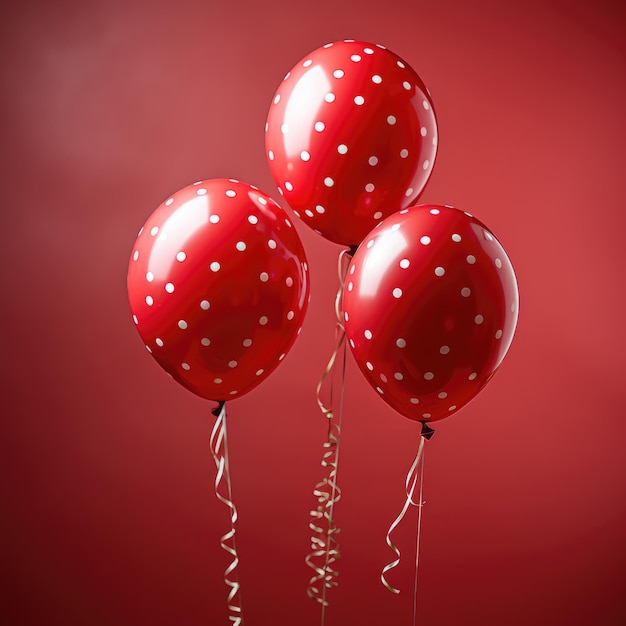 Photo generated illustration of polka dot ballons against red background