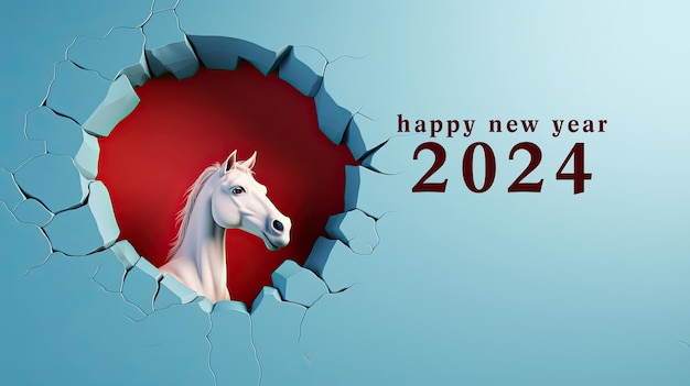 generated illustration pony looking through a hole torn from a wall greeting 2024