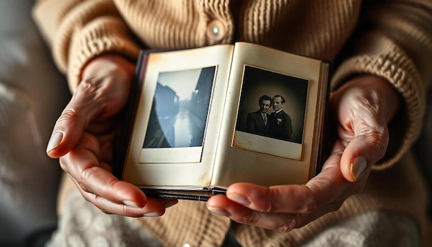 Photo generations of wisdom elderly person reading to children in a cozy living room