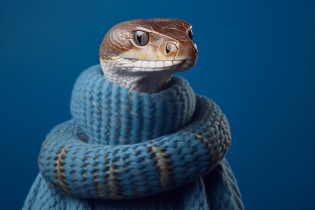 Generative ai advert collage of viper snakes wear woolen scarf on autumn fall cold weather for warm