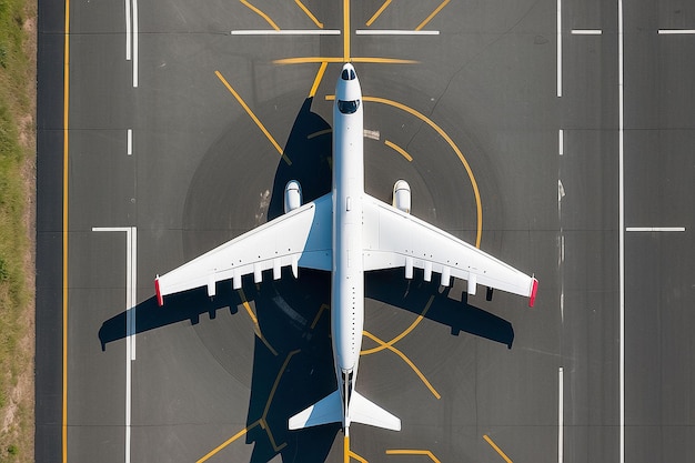 Photo generative ai aerial view of narrowbody aircraft on runway