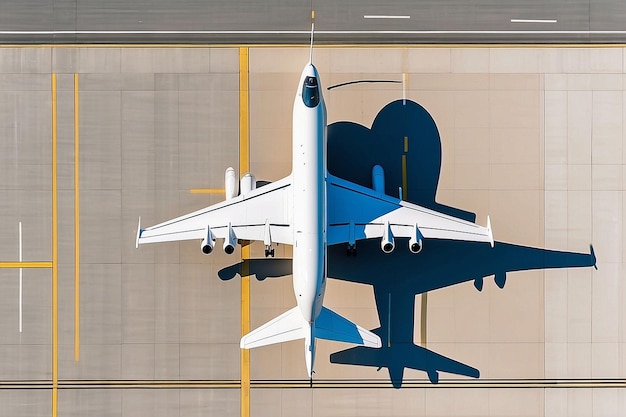 Photo generative ai aerial view of narrowbody aircraft on runway