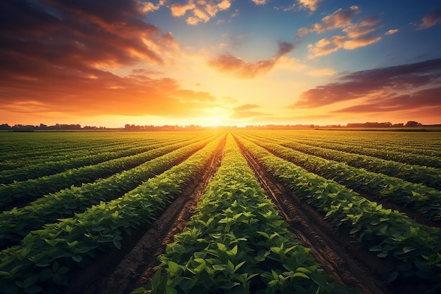 Generative AI an agricultural plantation in a field at sunset