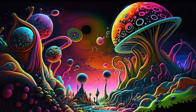 Generative AI Alien planet landscape Psychedelic Space banner template background