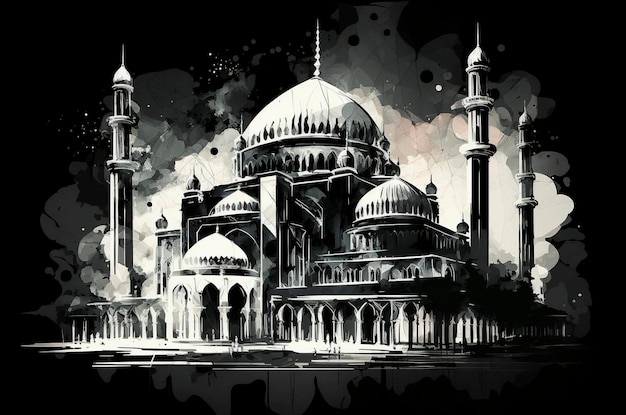 Generative AI architecture illustration of beautiful mosque in Muslim world