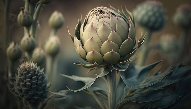 Generative AI Artichoke macro photorealistic illustration agricultural vegetable