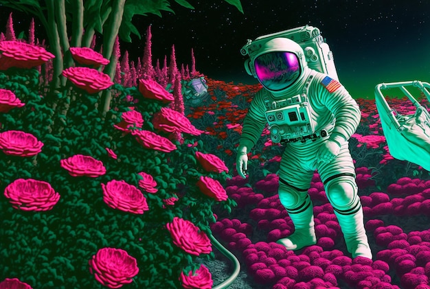 Generative ai astronaut exploring leafy new planet