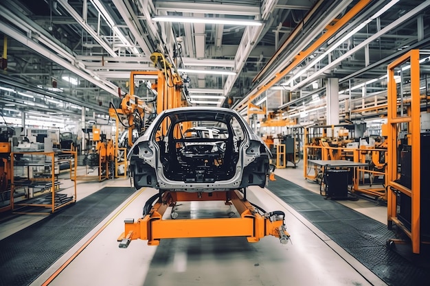 Generative AI Automated car assembling conveyor at production plant