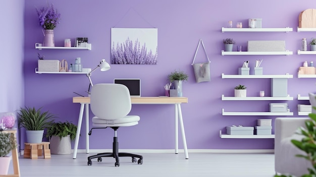 Generative AI in the background of a home office with lilac accents