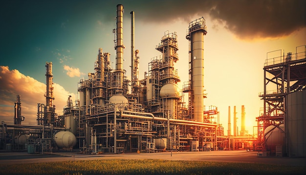 Generative AI background of an oil refinery petrochemical plant and industrial setting