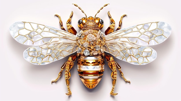 Generative AI beautiful honey bee brooch opal stone and golden color palette