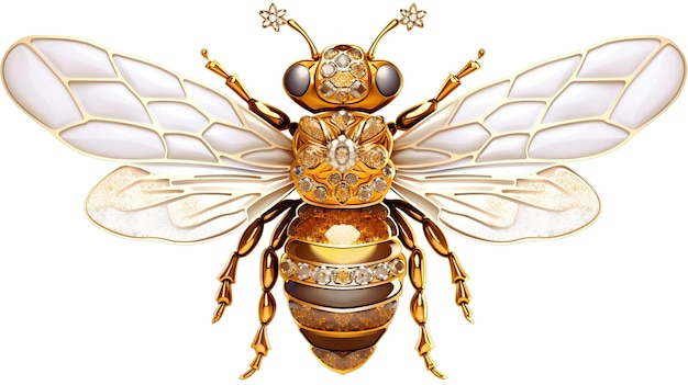 Generative AI beautiful honey bee brooch opal stone and golden color palette