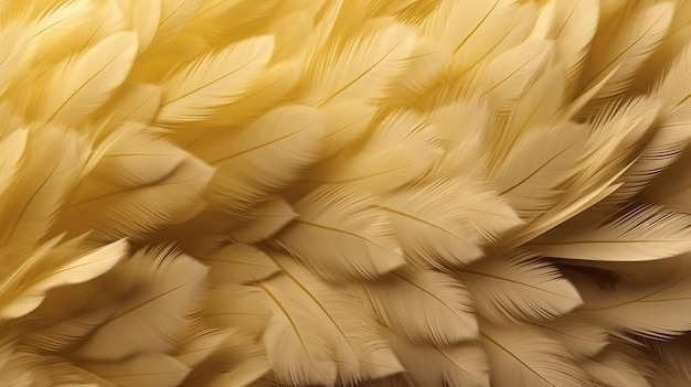 Generative AI Beautiful light yellow closeup feathers photorealistic background