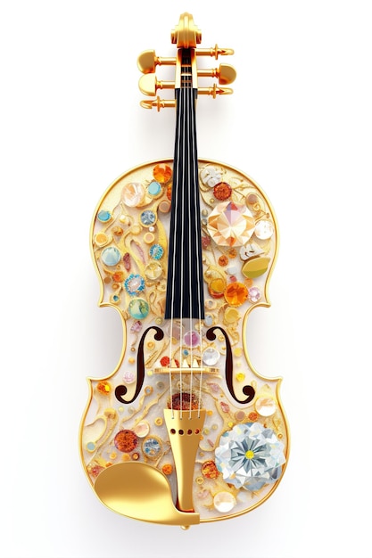 Generative AI beautiful musical instrument violin brooch opal stone and golden color palette