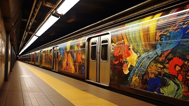 Generative AI billboard on a subway corridor wall