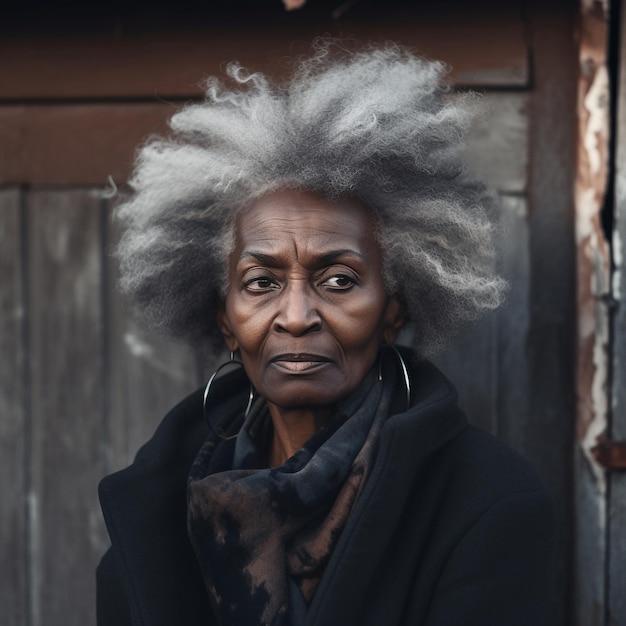 Generative ai black senior woman posing surrounded by plants in greenhouse