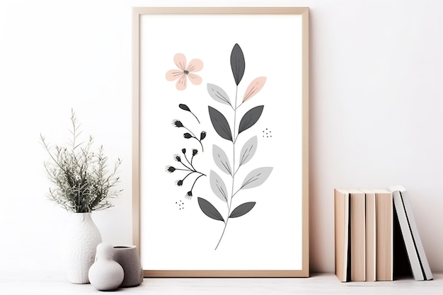 Generative AI Botanical print boho minimalist printable wall art abstract home decor floral print